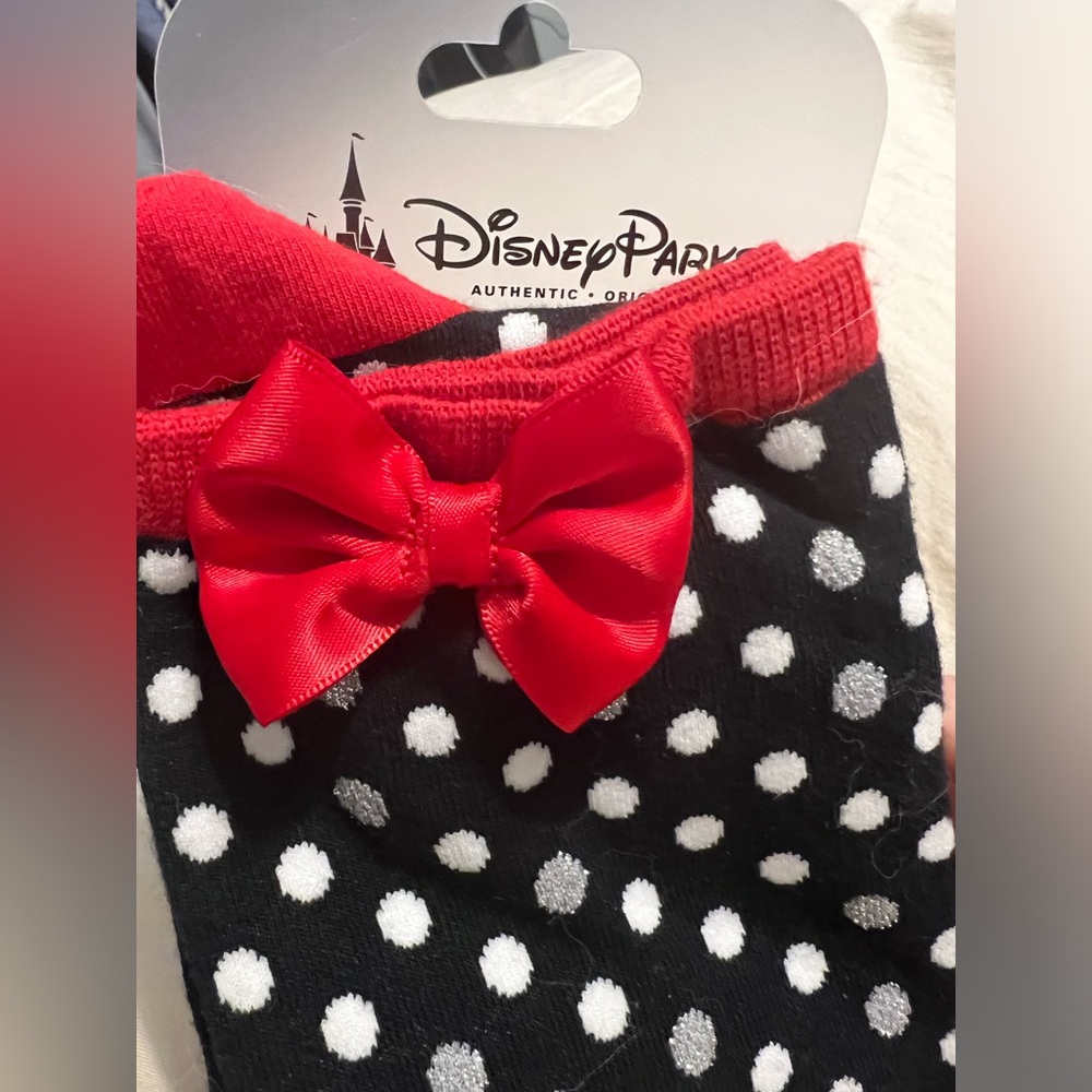 Disney Minnie Polka Dot Knee High Ribbon Socks OS NWT - Picture 3 of 4